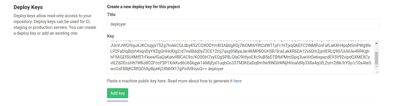 deploy keys page